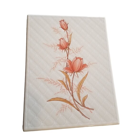 Vintage Painted Porcelain Tile Trivet Made In Spain Rose Floral Design 6 x 8 - Picture 1 of 12